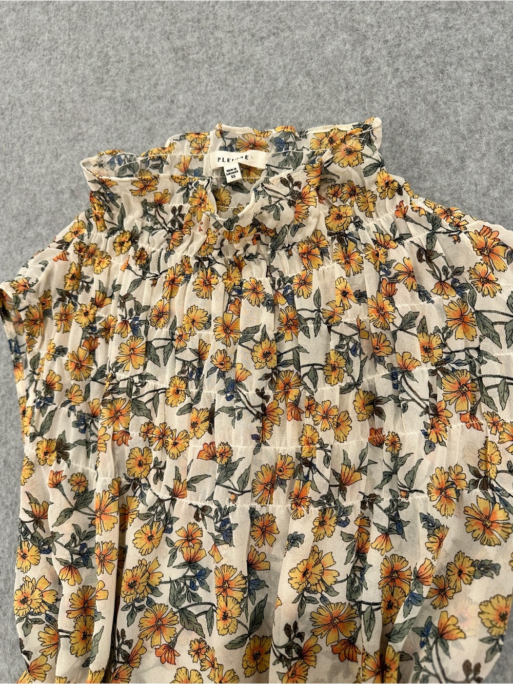 Pleione Floral Ruffled Smocked Top with Yellow Blooms - Picture 3 of 6